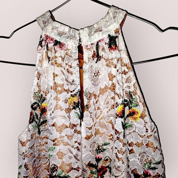 Badgley Mishka Womens Dress Sz 16 Belle Ivory Lace Red Floral Halter Sleeveless - Picture 6 of 16